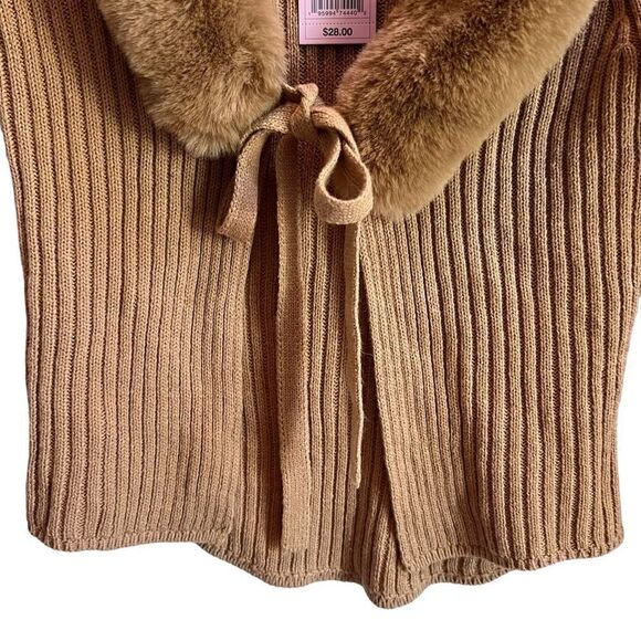 Wild Fable Ribbed Knit Faux Fur Collar Cardigan Sweater Top Brown Size XS NWT - Picture 4 of 9